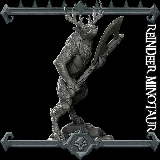 Hoarfrost, the Winter Beast | Werereindeer | Reindeer Minotaur | Miniature for Tabletop games like D&D and War Gaming