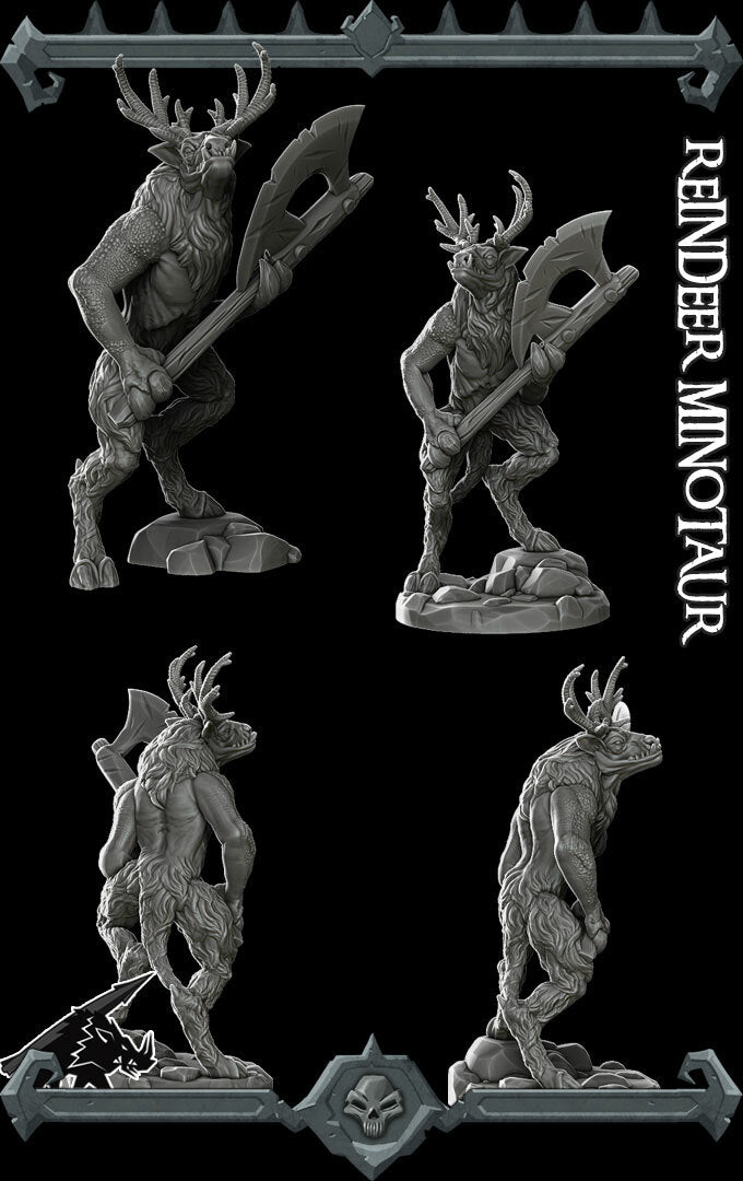 Hoarfrost, the Winter Beast | Werereindeer | Reindeer Minotaur | Miniature for Tabletop games like D&D and War Gaming