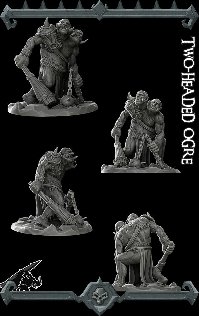 Maulgrin and Skullcracker | Ettin | Two Headed Ogre Miniature for Tabletop games like D&D and War Gaming