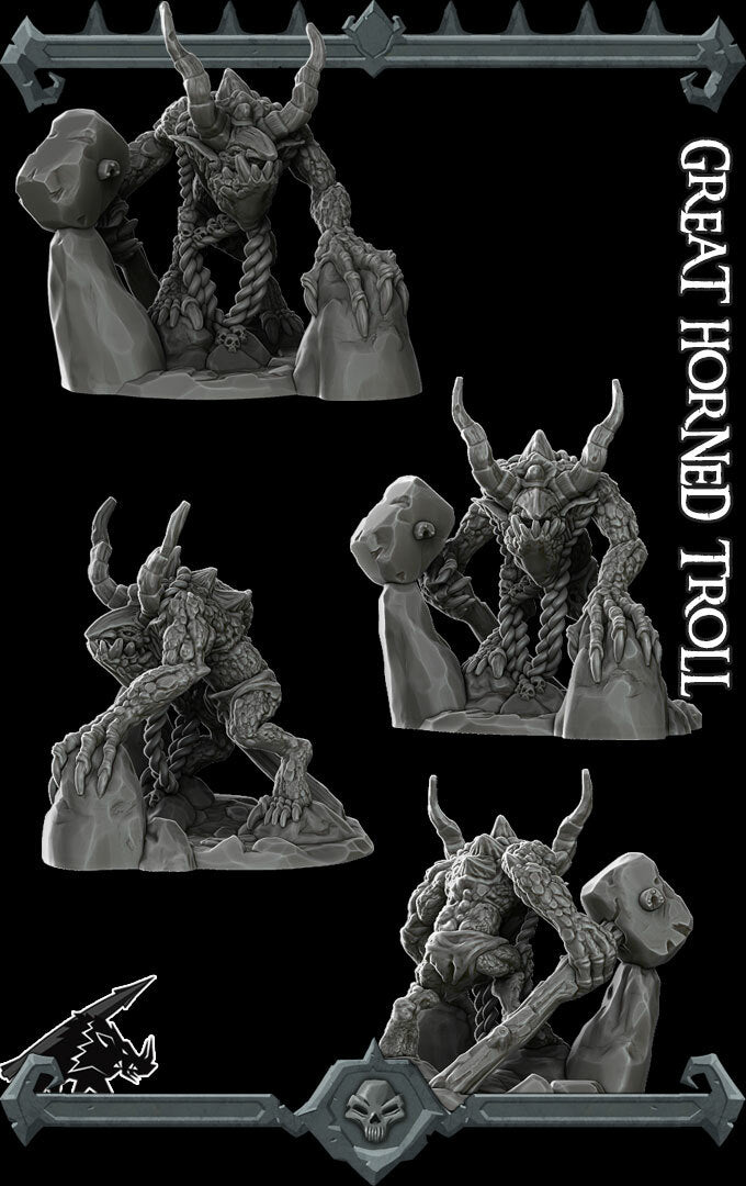 Shadowhorn, the Cave Stalker | Great Horned Troll Miniature for Tabletop games like D&D and War Gaming