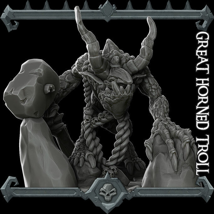 Shadowhorn, the Cave Stalker | Great Horned Troll Miniature for Tabletop games like D&D and War Gaming