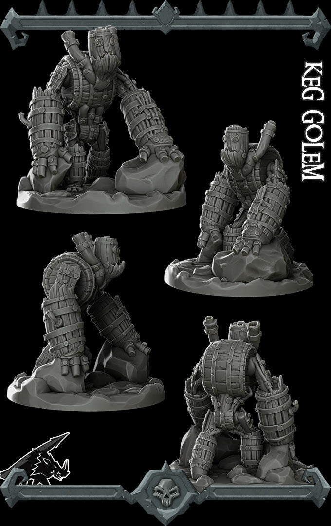 Old Hops, the Keg-Bound Brute | Keg Golem Miniature for Tabletop games like D&D and War Gaming