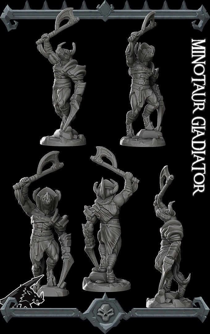 Gorefiend, Butcher of the Arena | Minotaur Gladiator Miniature for Tabletop games like D&D and War Gaming