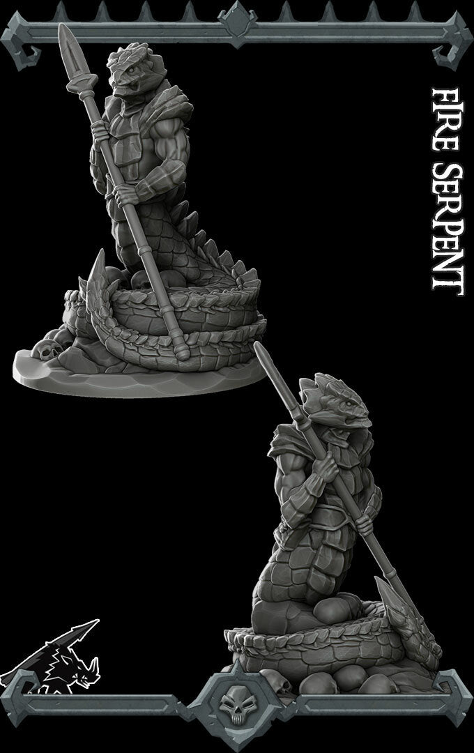 Flamoros, the Ember Serpent | Salamander | Fire Serpent Elemental Miniature for Tabletop games like D&D and War Gaming