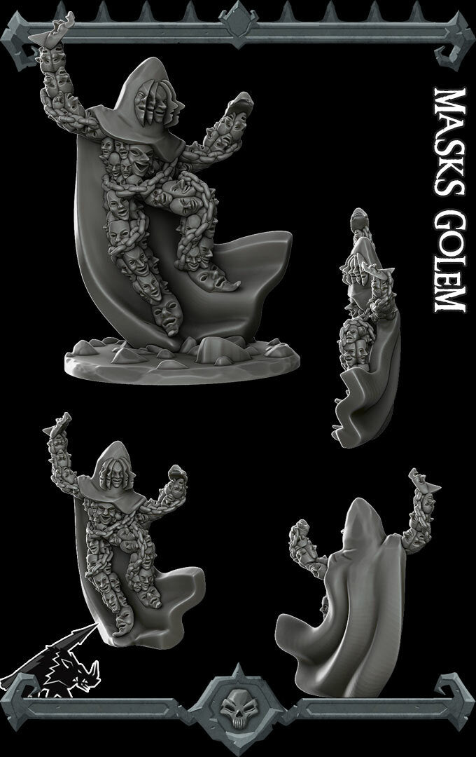 Motley, Jester of Sorrow | Masks Golem Miniature for Tabletop games like D&D and War Gaming