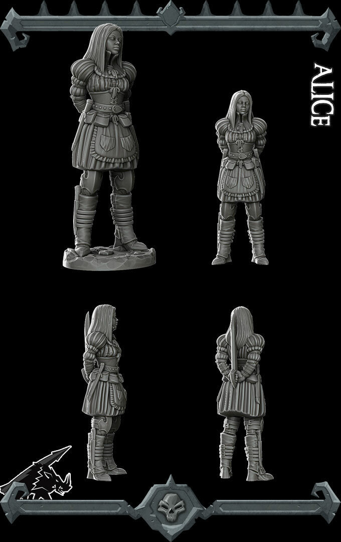 Female Human Rogue | Alice in Wonderland | Miniature for Tabletop games like D&D and War Gaming