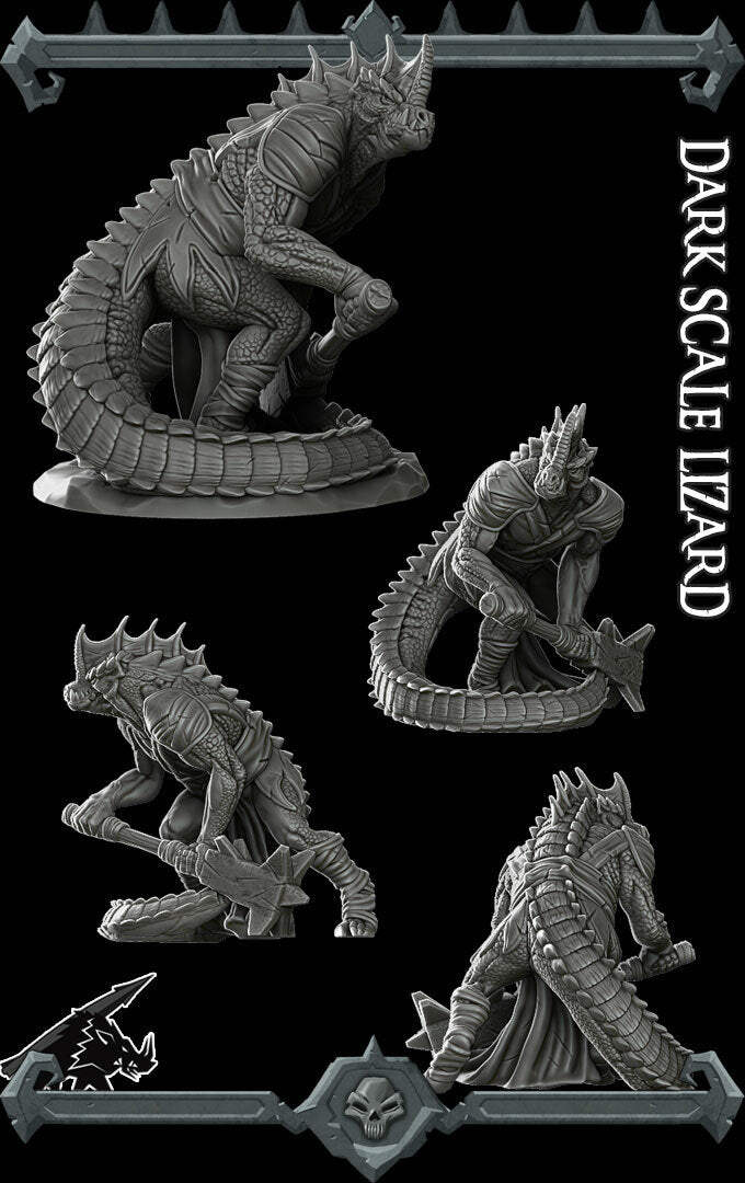 Zephyros Scaleblade | Dragonborn Barbarian / Fighter | Dark Scale Lizard | Miniature for Tabletop games like D&D and War Gaming