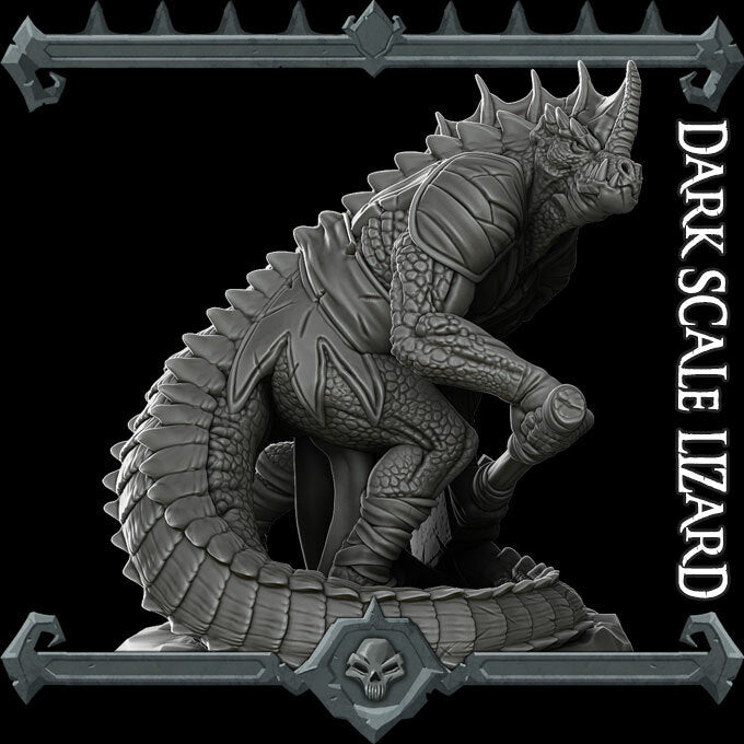 Zephyros Scaleblade | Dragonborn Barbarian / Fighter | Dark Scale Lizard | Miniature for Tabletop games like D&D and War Gaming
