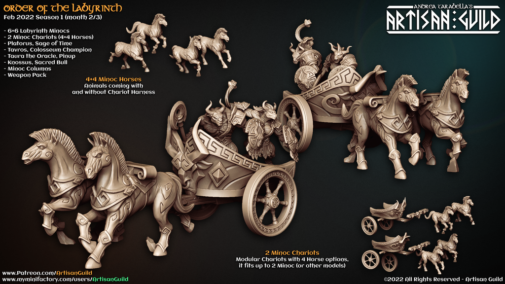 Chariot and Horses | Minotaur | Order of the Labyrinth Miniatures for Tabletop games like D&D or Warhammer