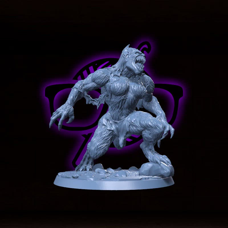 Lunaclaw, the Night's Bane | Female Werewolf Miniature for Tabletop games like D&D and War Gaming| Dungeons and Dragons Mini