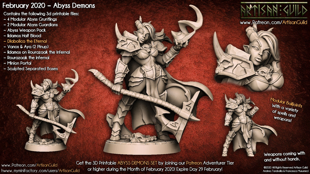Diabolica the Eternal | Human | Tiefling | Abyss Demon miniature for Tabletop games like D&D and War Gaming