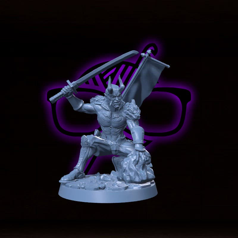Hideo Onibane | Yoshinobu | Demonic Samurai or Oni  miniature for Tabletop games like D&D and War Gaming| Dungeons and Dragons Mini