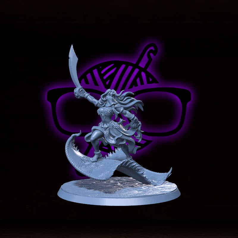 Zara Skyblade | Fadeeya | Sorcerer on Magic Carpet | Planetar miniature for Tabletop games like D&D and War Gaming| Dungeons and Dragons Mini | RN estudio