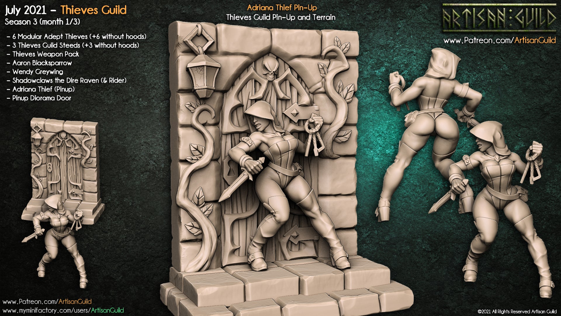 Adriana | Human Rogue | Thief Pinup miniature for Tabletop games like D&D and War Gaming