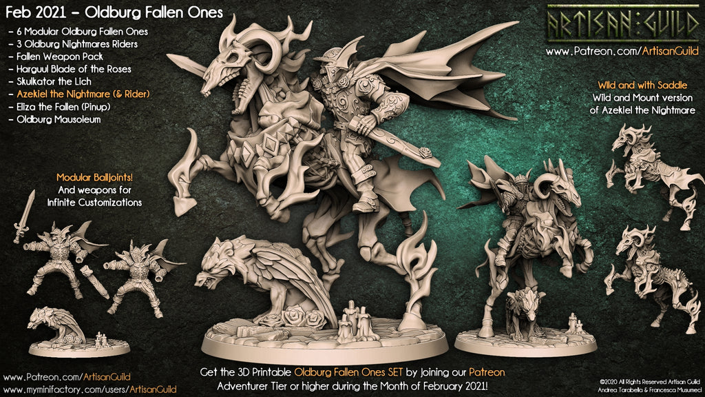 Azekiel the Nightmare | Undead Warhorse | Skeleton Paladin | Old Berg Fallen Ones Miniatures for Tabletop games like D&D or Warhammer