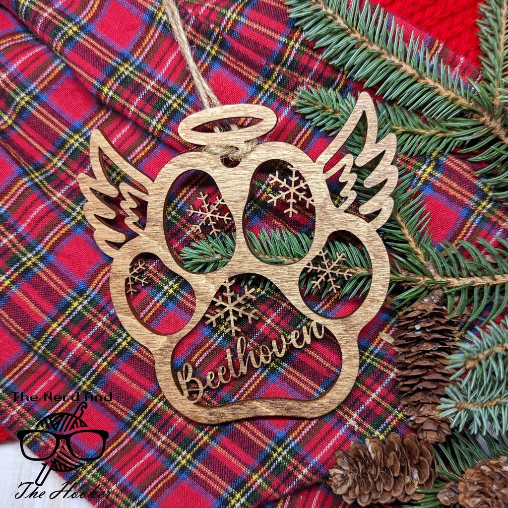 Memorial Pet Christmas Ornament | Angel Snowflake Paw Print Custom Christmas Ornament | Personalized Dog or Cat Gift | In remembrance of