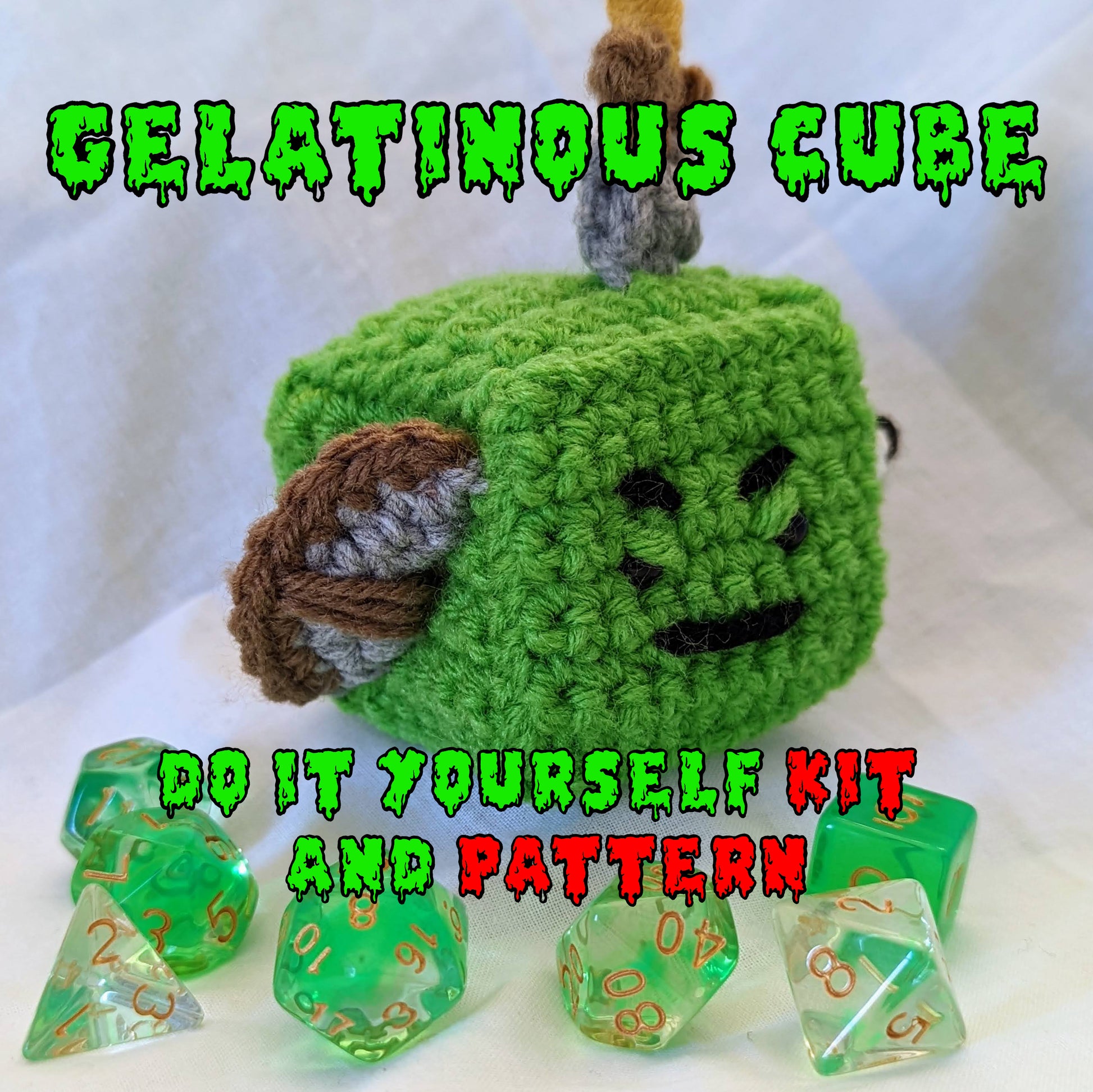 Gelatinous Cube DIY Kit and Pattern | Amigurumi Crochet Pattern | Dungeons and Dragons Gift for Her | Gift for Nerds