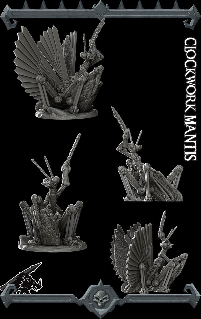 Gearclaw the Blade Dancer | Clockwork Mantis | Insect | Miniature for Tabletop games like D&D and War Gaming