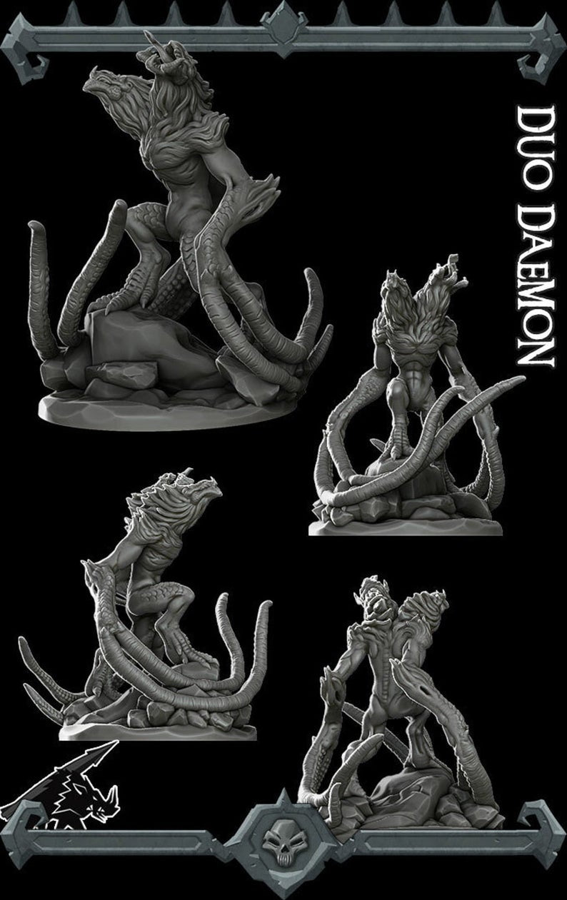 Malgoth the Doombringer | Demogorgon | Duo Daemon | Fiend Miniature for Tabletop games like D&D and War Gaming