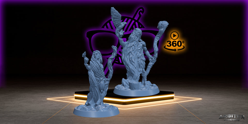Druid | Male and Female  Arbiter| Character miniature for Tabletop games like D&D or War Gaming | Circle of Life Moon Shepard Stars Spores