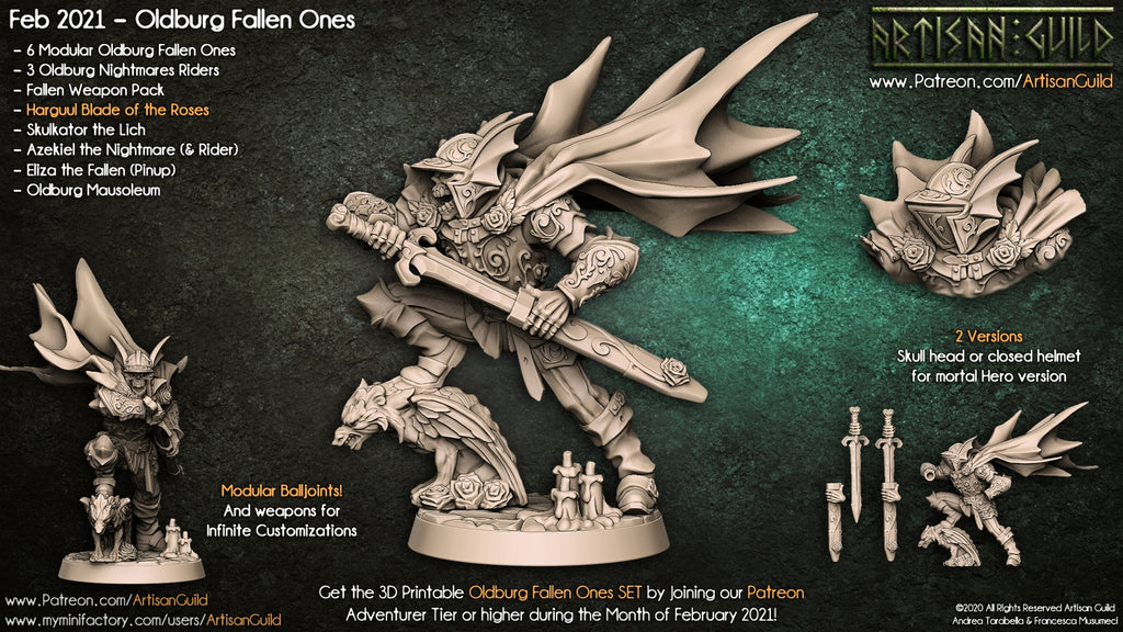Harguul Blade of the Roses | Undead Fighter | Skeleton Paladin | Old Berg Fallen Ones Miniatures for Tabletop games like D&D or Warhammer