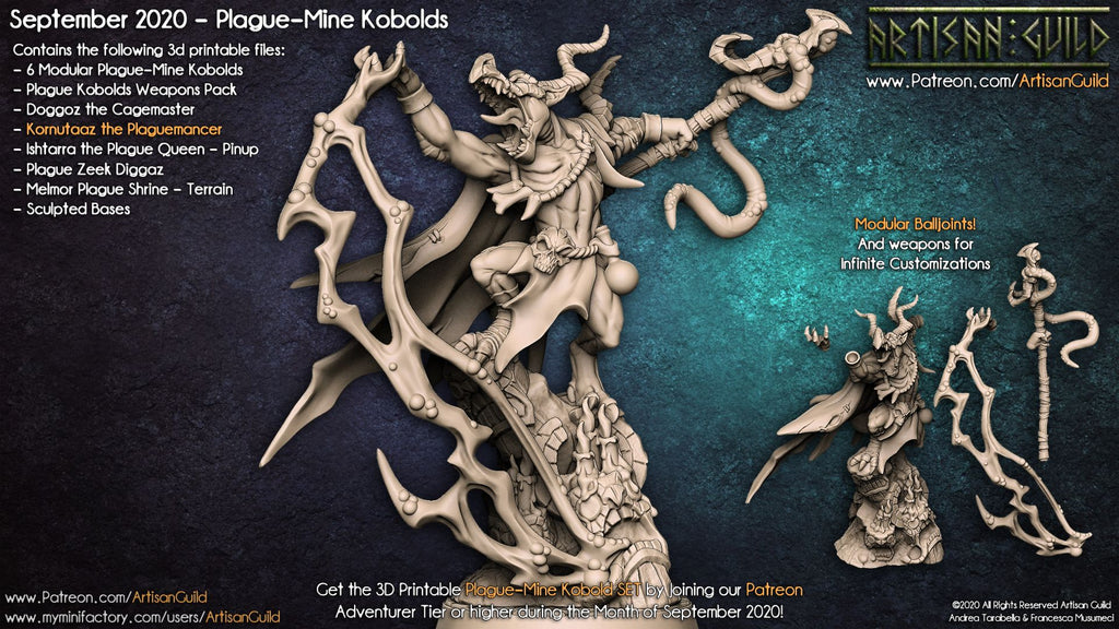 Kornutaaz the Plaguemancer | Plague-Mine Kobold Spellcaster miniature for Tabletop games like D&D and War Gaming