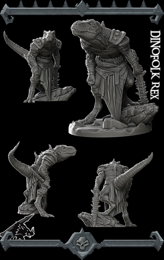 Rexar the Earthshaker | Dinofolk Rex | Trex Barbarian | Fighter miniature for Tabletop games like D&D
