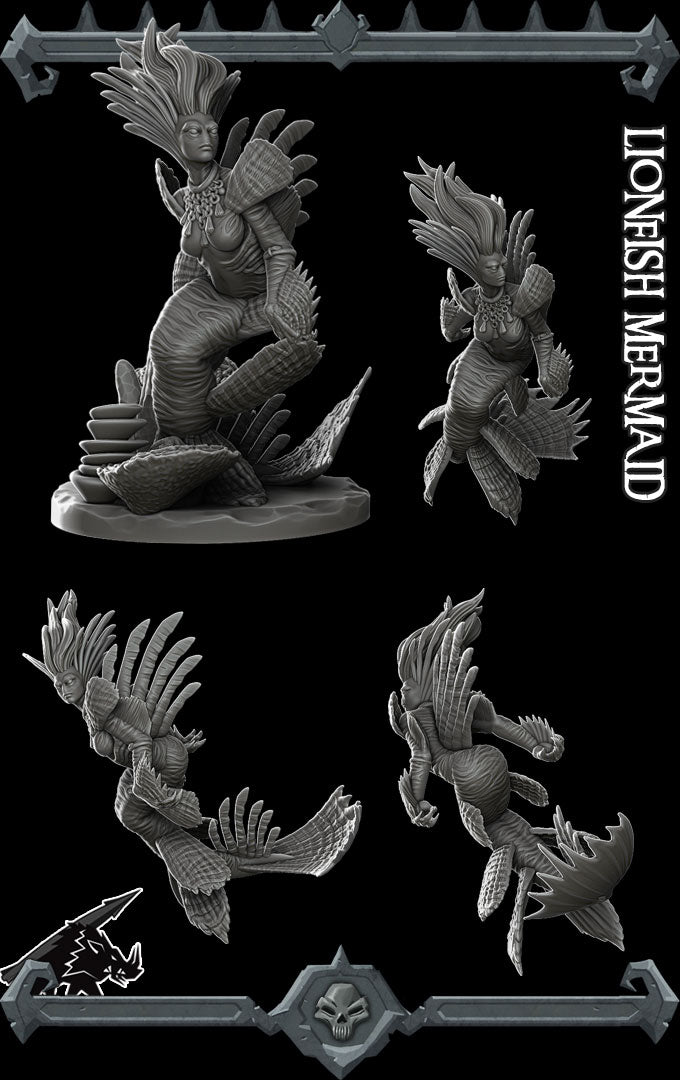 Spinesong, the Siren of the Depths | Lionfish Mermaid | Merrow Miniature for Tabletop games like D&D and War Gaming
