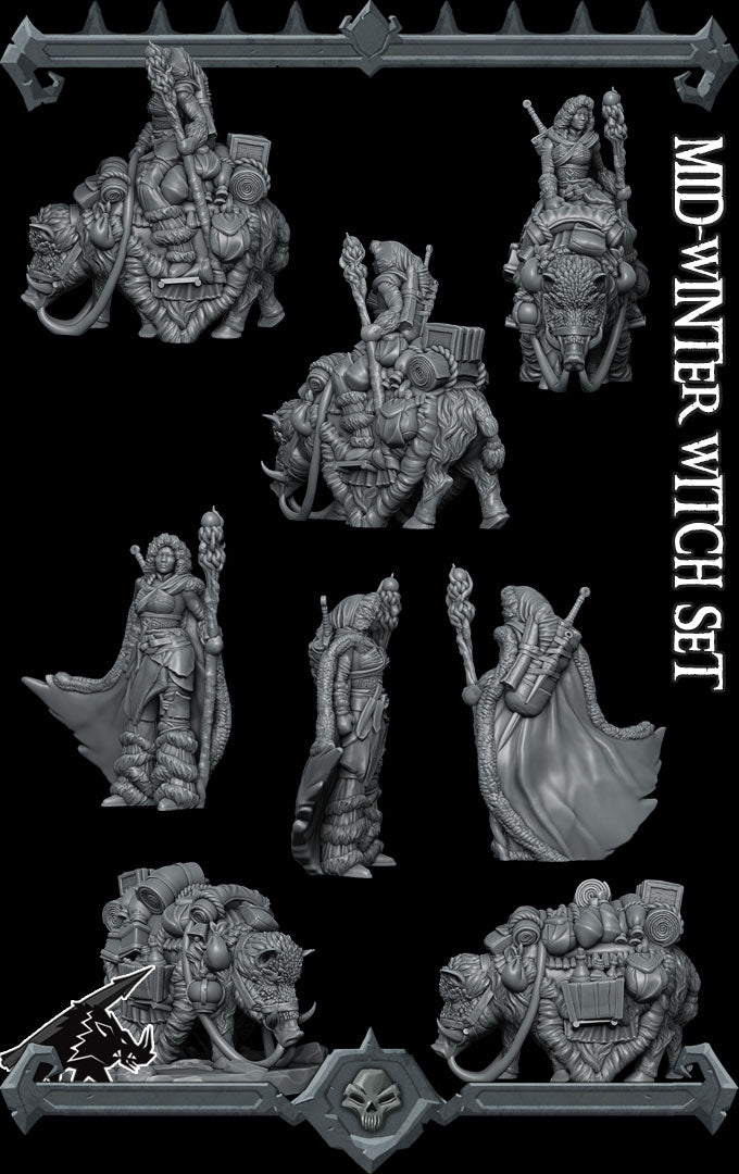Eira Frigidheart, Midwinter Witch | Sorcerer | Hunter | Boar Mount miniature for Tabletop games like D&D and War Gaming