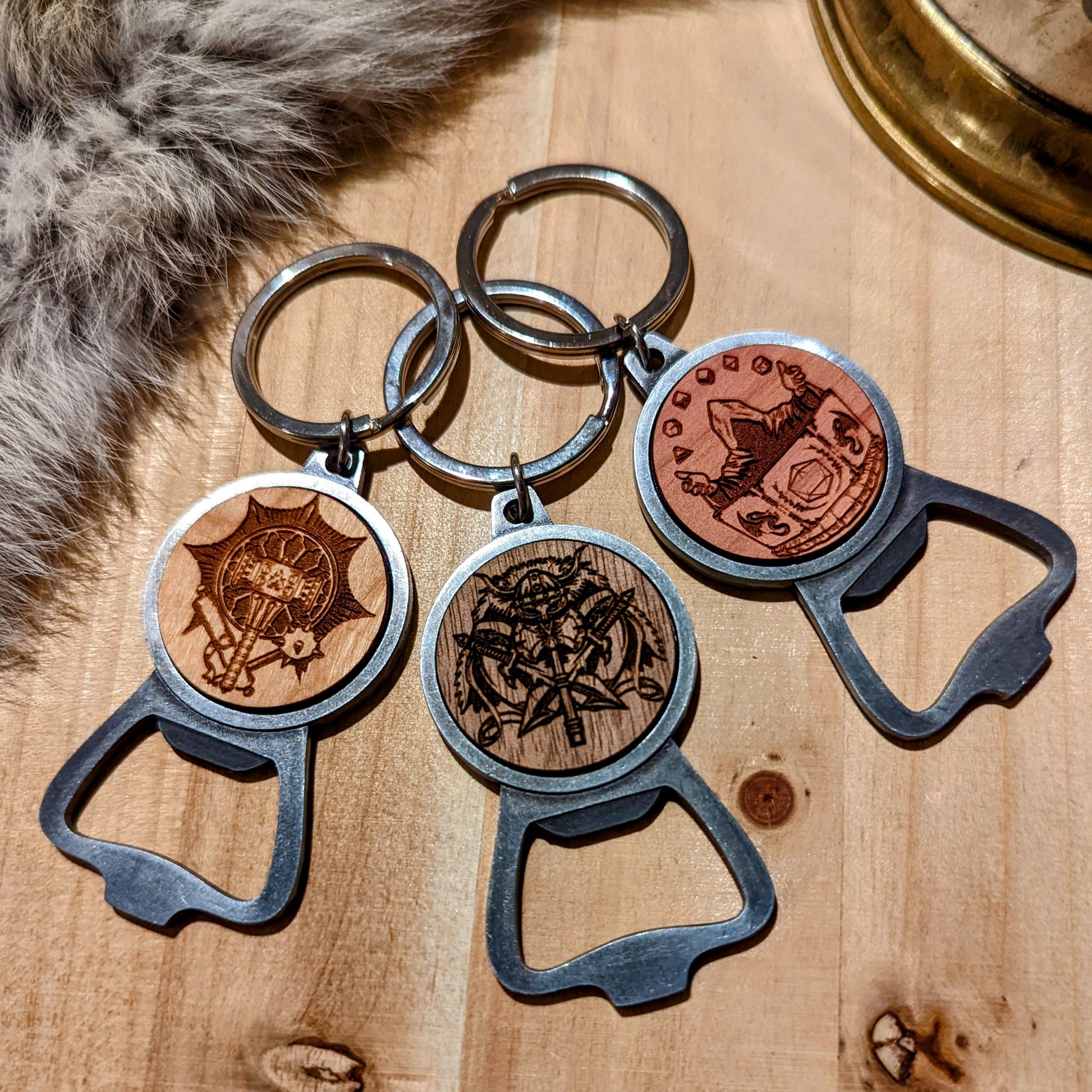 D&D Class Metal and Hardwood Keychain Bottle Opener | 6 Finish Choices | Dungeons and Dragon Gift for Players or your DM