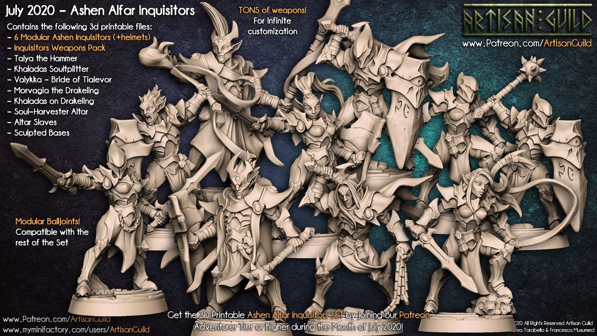 Ashen Alfar Inquisitors and Priests | Modular Drow | Elf miniature for Tabletop games like D&D and War Gaming