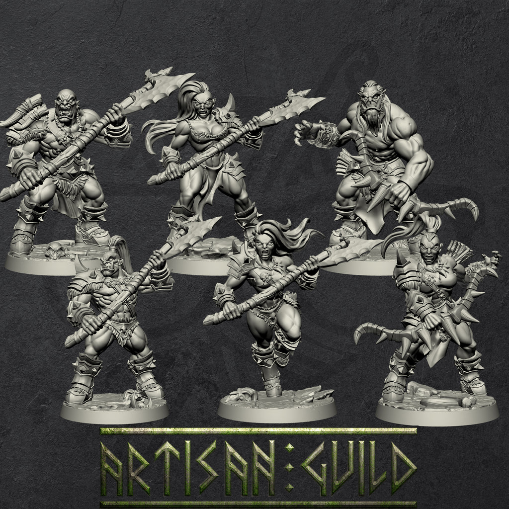Orc Barbarians set | Modular Orcish miniatures miniature for Tabletop games like D&D and War Gaming
