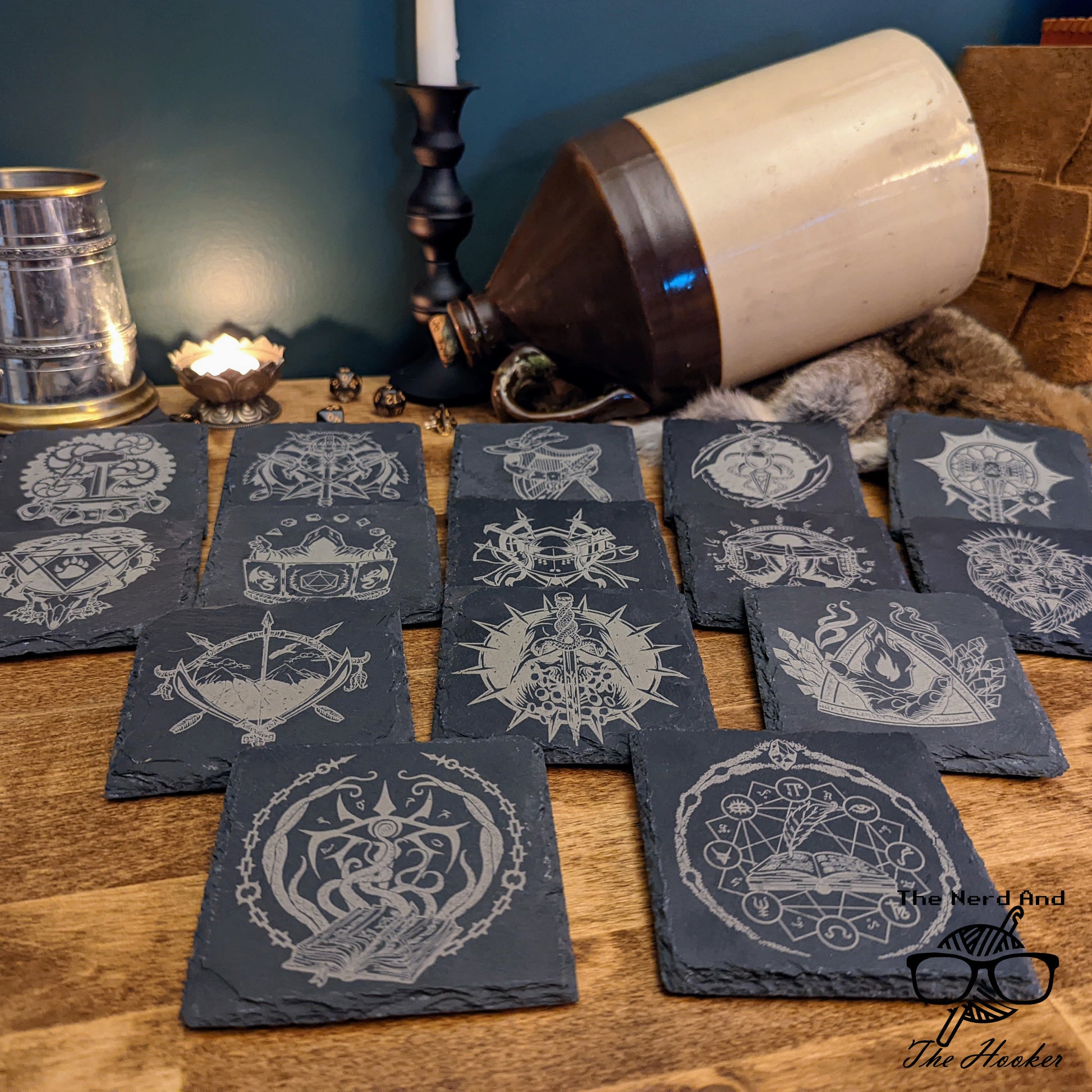 D&D Class Etched Slate Drink Coasters | Dungeons and Dragons Custom Coaster Set