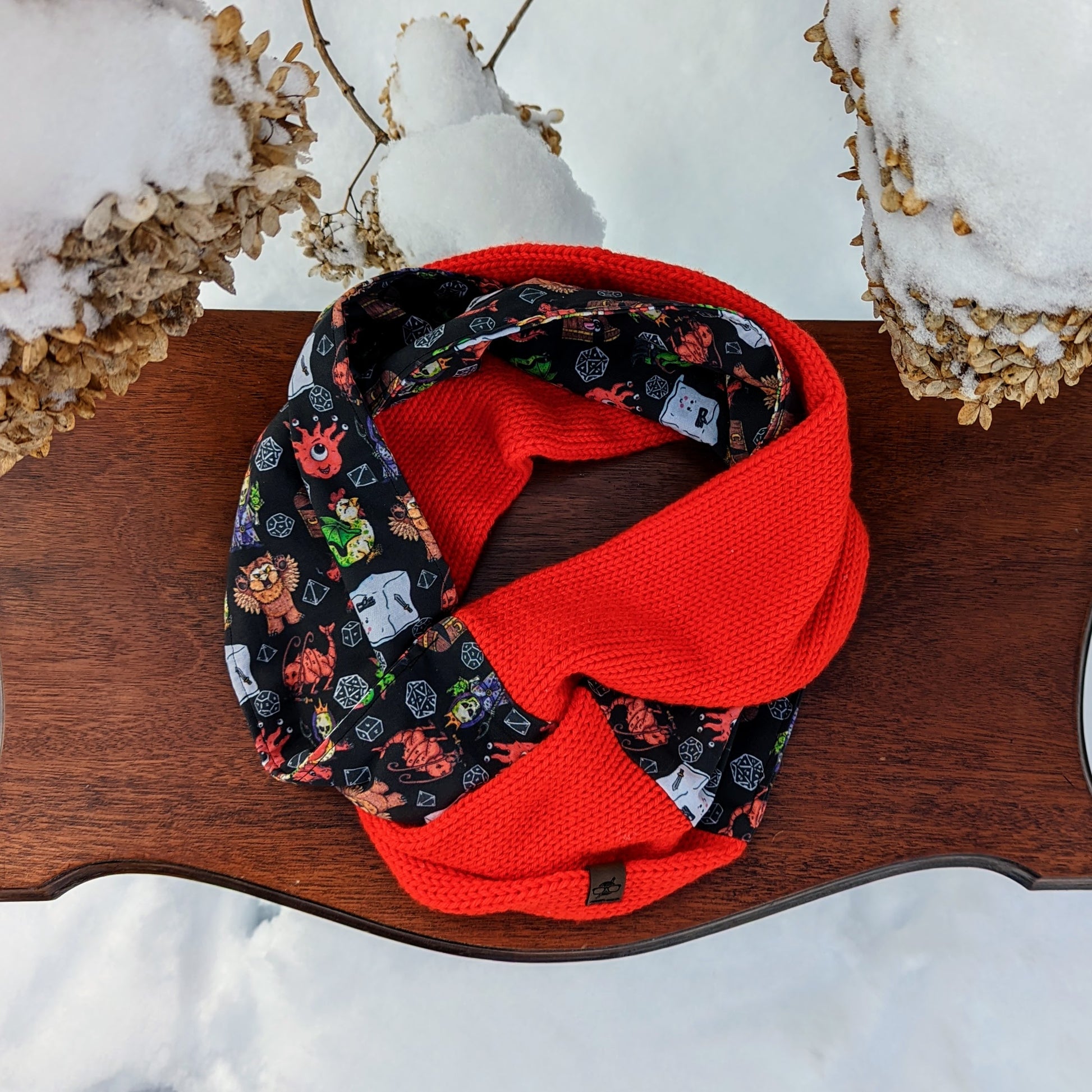 Dungeon Monsters Infinity Scarf | D&D Dungeons and Dragons Tweed Handmade Knit Cowl Scarf | Gift idea for her | Girl Female Present