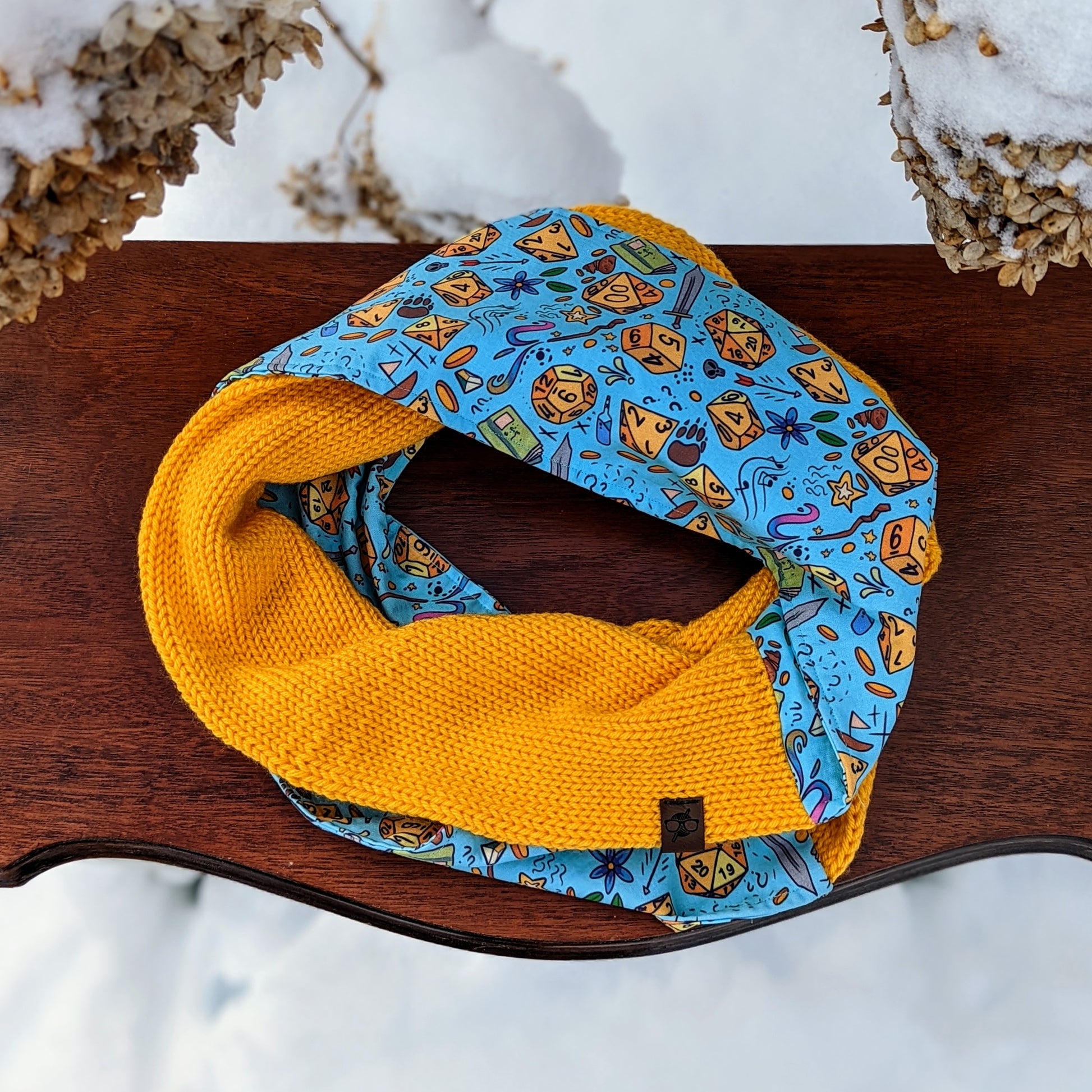 Cute Blue Loot Infinity Scarf | D&D Dungeons and Dragons Tweed Handmade Knit Cowl Scarf | Gift idea for her | Girl Female Present