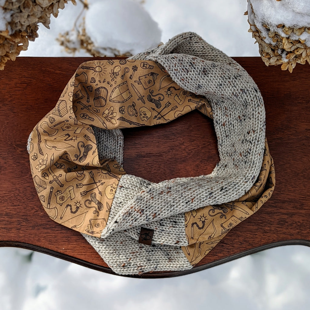Dungeon Loot Infinity Scarf | D&D Dungeons and Dragons Tweed Handmade Knit Cowl Scarf | Gift idea for her | Girl Female Present