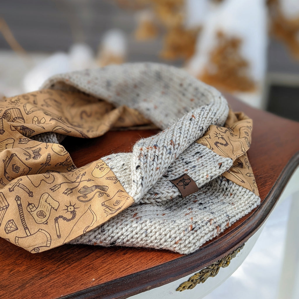 Dungeon Loot Infinity Scarf | D&D Dungeons and Dragons Tweed Handmade Knit Cowl Scarf | Gift idea for her | Girl Female Present