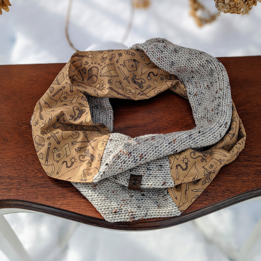 Dungeon Loot Infinity Scarf | D&D Dungeons and Dragons Tweed Handmade Knit Cowl Scarf | Gift idea for her | Girl Female Present