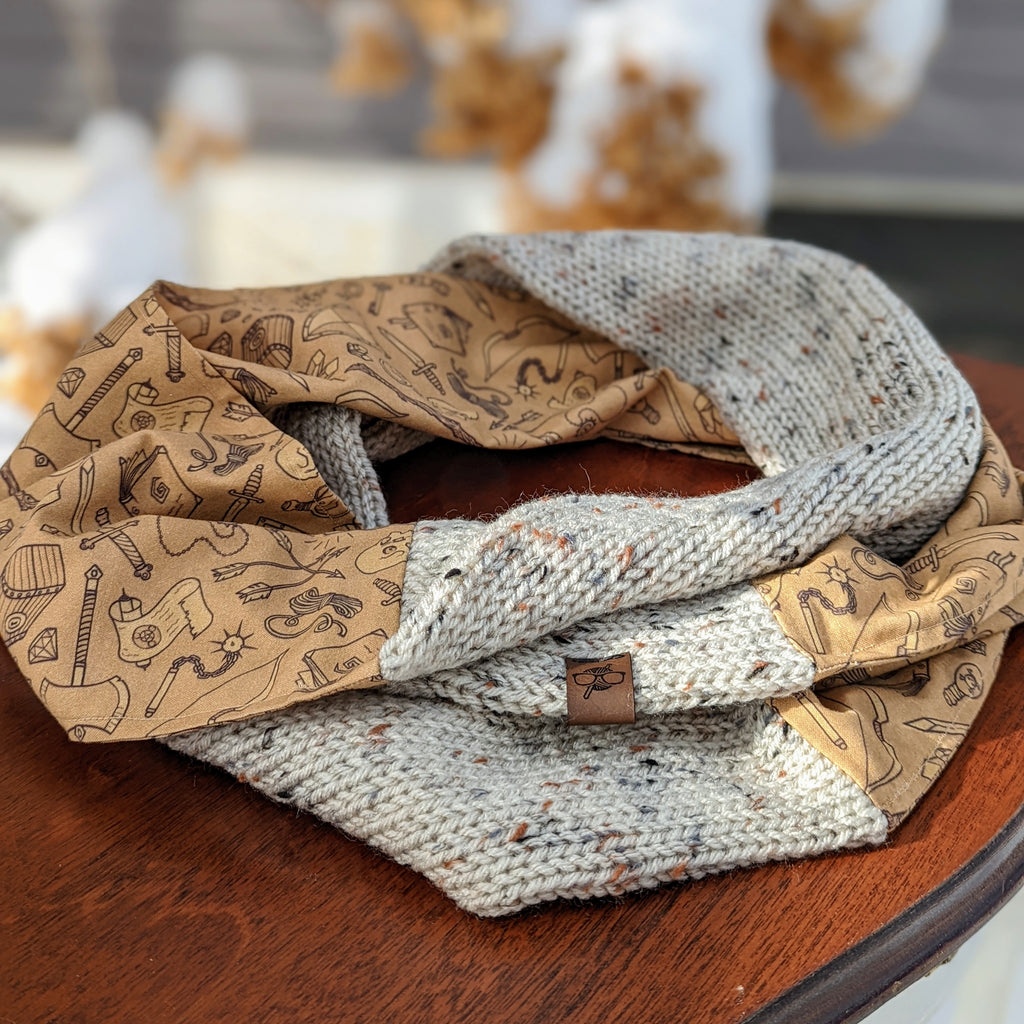 Dungeon Loot Infinity Scarf | D&D Dungeons and Dragons Tweed Handmade Knit Cowl Scarf | Gift idea for her | Girl Female Present