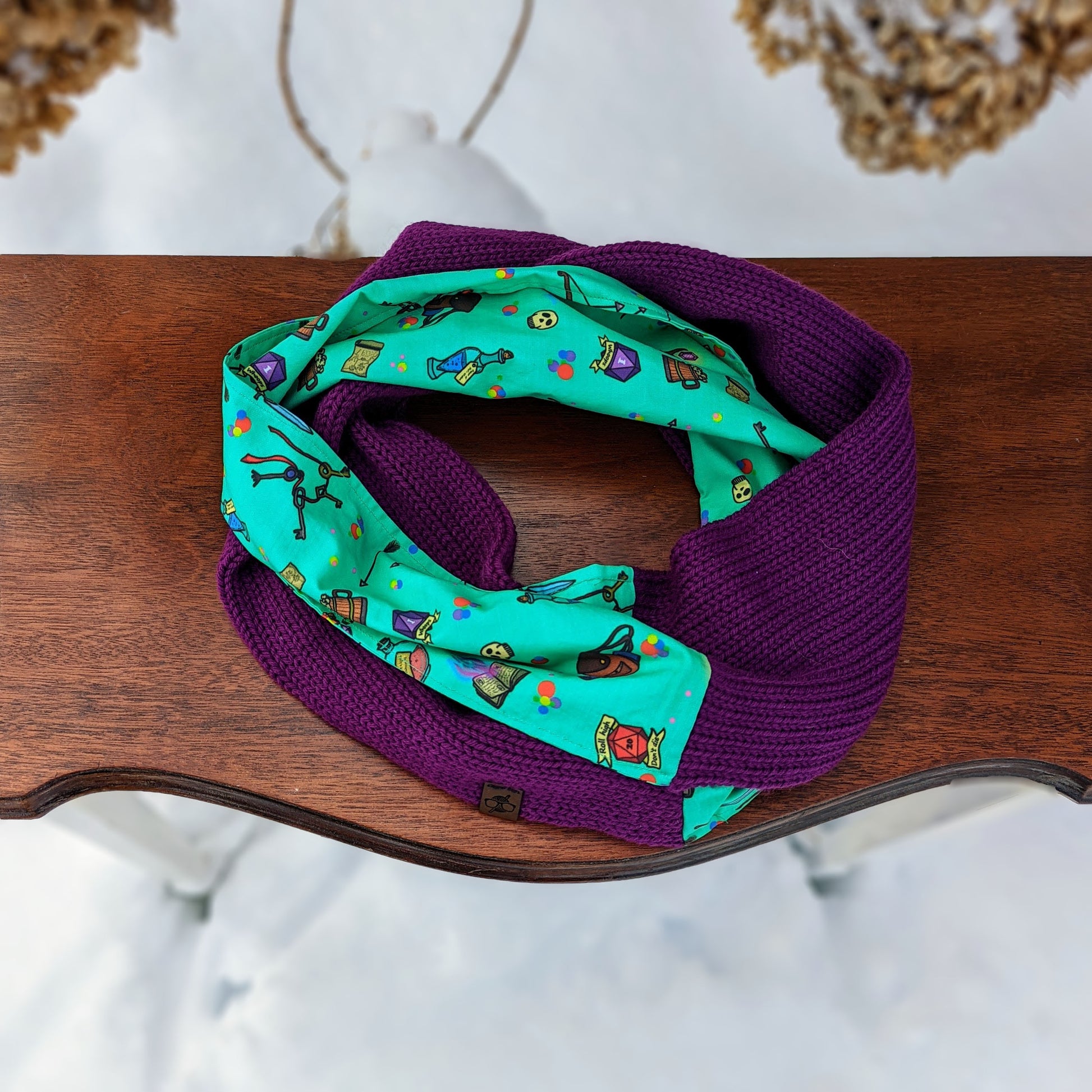 Roll High Don't Die Infinity Scarf | D&D Dungeons and Dragons Tweed Handmade Knit Cowl Scarf | Gift idea for her | Girl Female Present