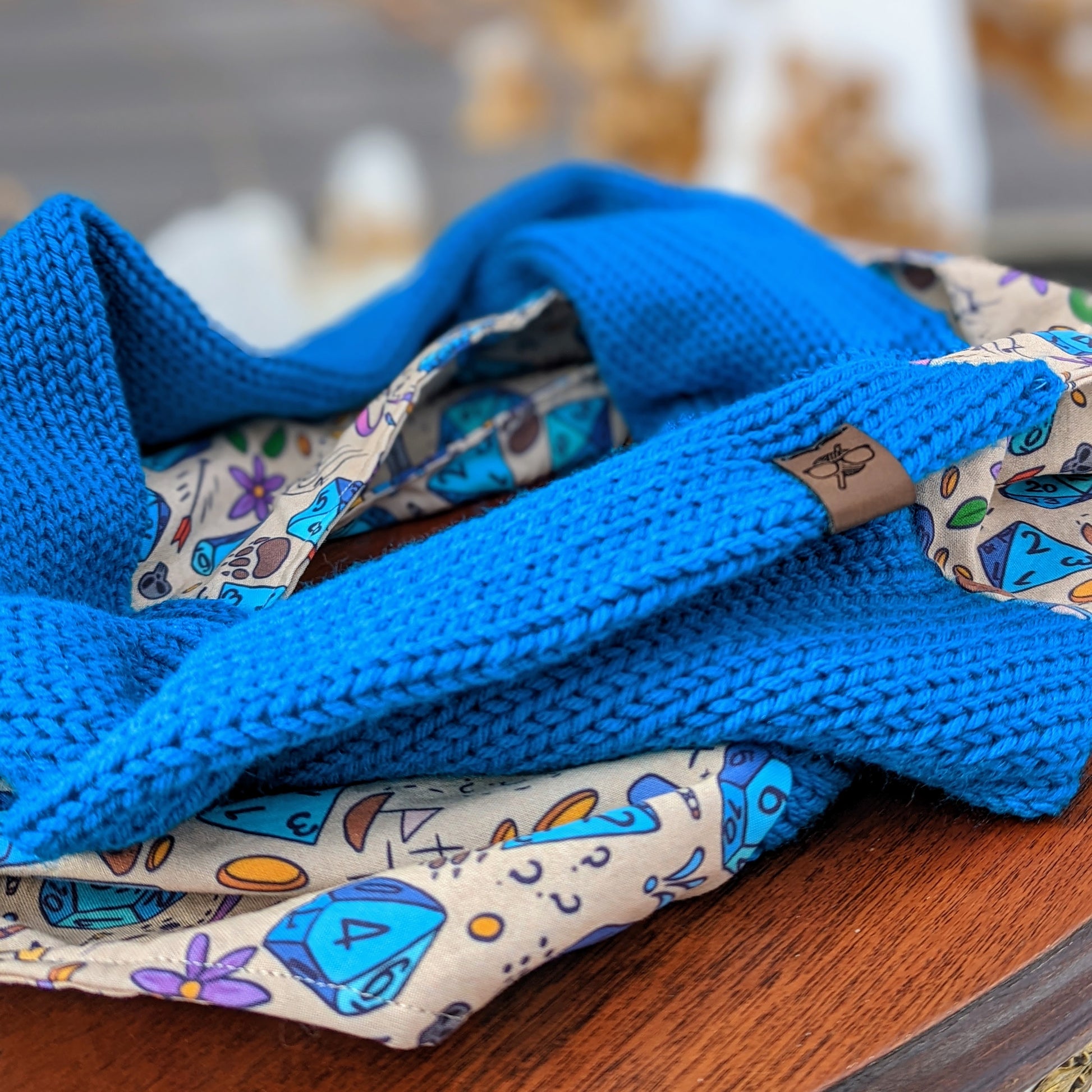 Cute Loot Infinity Scarf | D&D Dungeons and Dragons Tweed Handmade Knit Cowl Scarf | Gift idea for her | Girl Female Present