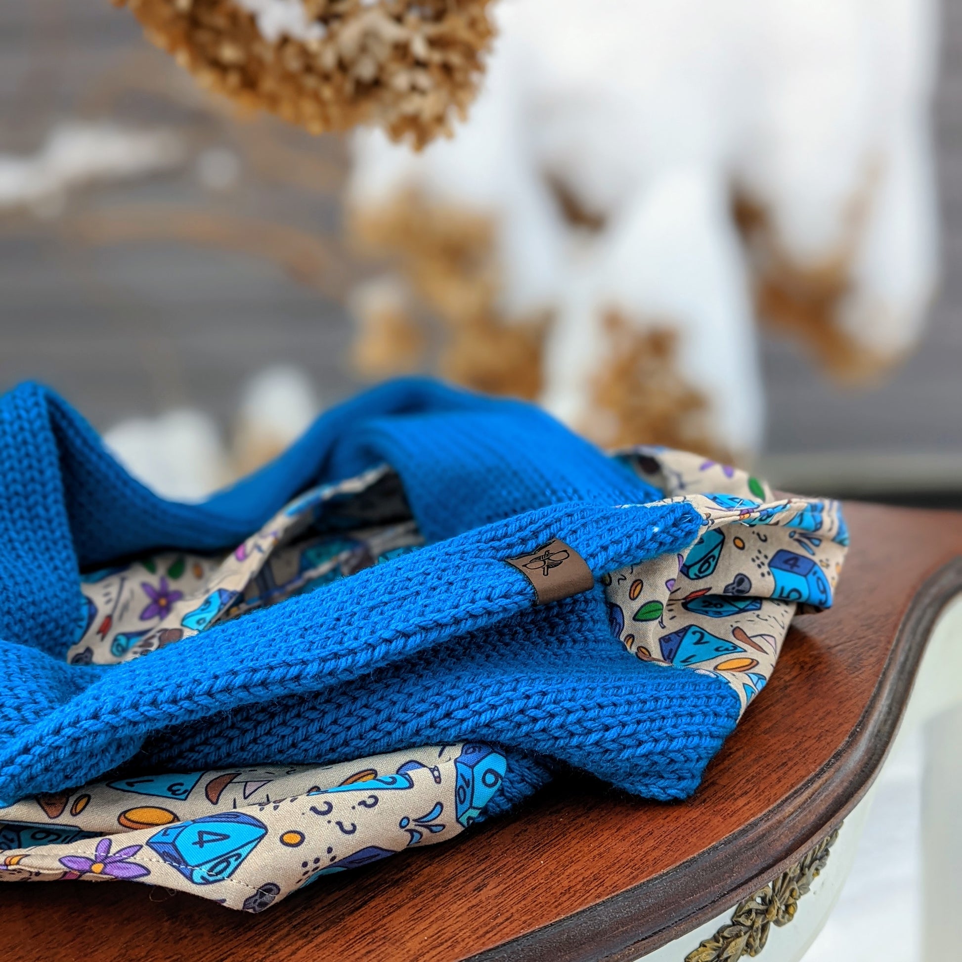 Cute Loot Infinity Scarf | D&D Dungeons and Dragons Tweed Handmade Knit Cowl Scarf | Gift idea for her | Girl Female Present