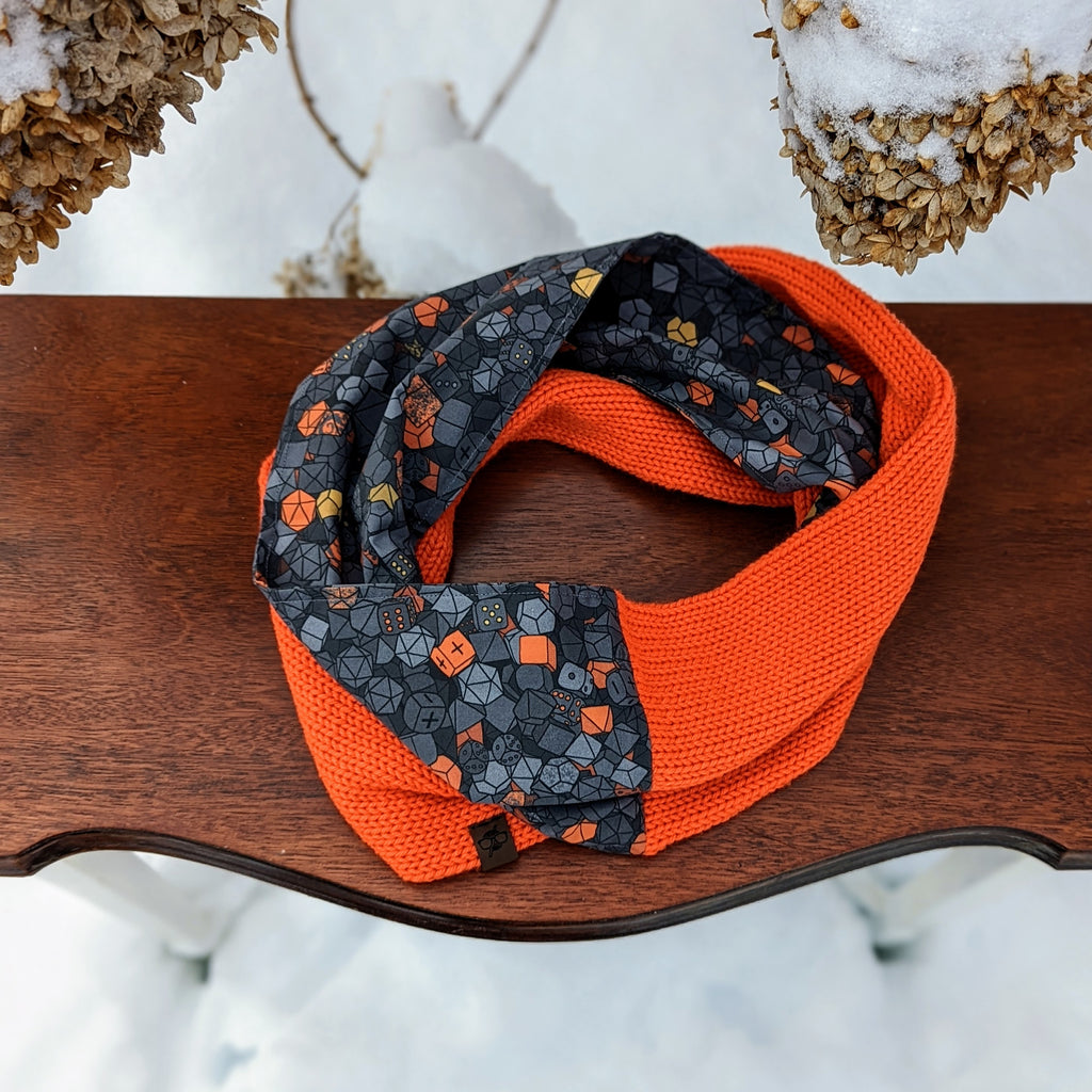 Dice Hoard Infinity Scarf | D&D Dungeons and Dragons Tweed Handmade Knit Cowl Scarf | Gift idea for her | Girl Female Present