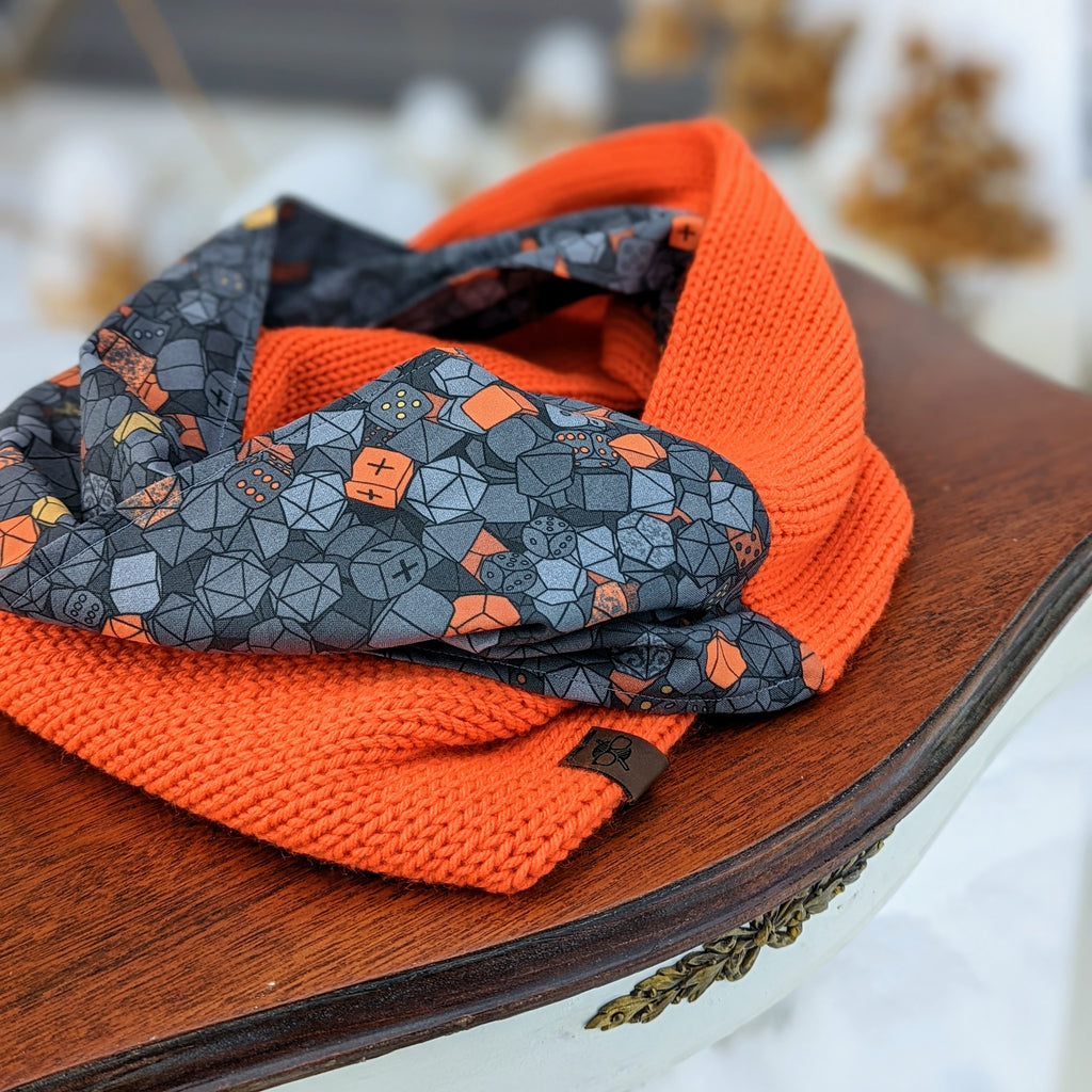 Dice Hoard Infinity Scarf | D&D Dungeons and Dragons Tweed Handmade Knit Cowl Scarf | Gift idea for her | Girl Female Present
