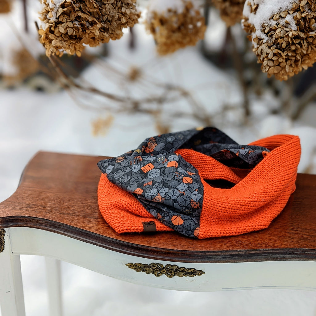 Dice Hoard Infinity Scarf | D&D Dungeons and Dragons Tweed Handmade Knit Cowl Scarf | Gift idea for her | Girl Female Present