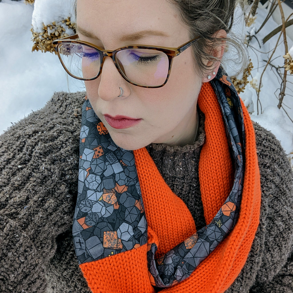 Dice Hoard Infinity Scarf | D&D Dungeons and Dragons Tweed Handmade Knit Cowl Scarf | Gift idea for her | Girl Female Present