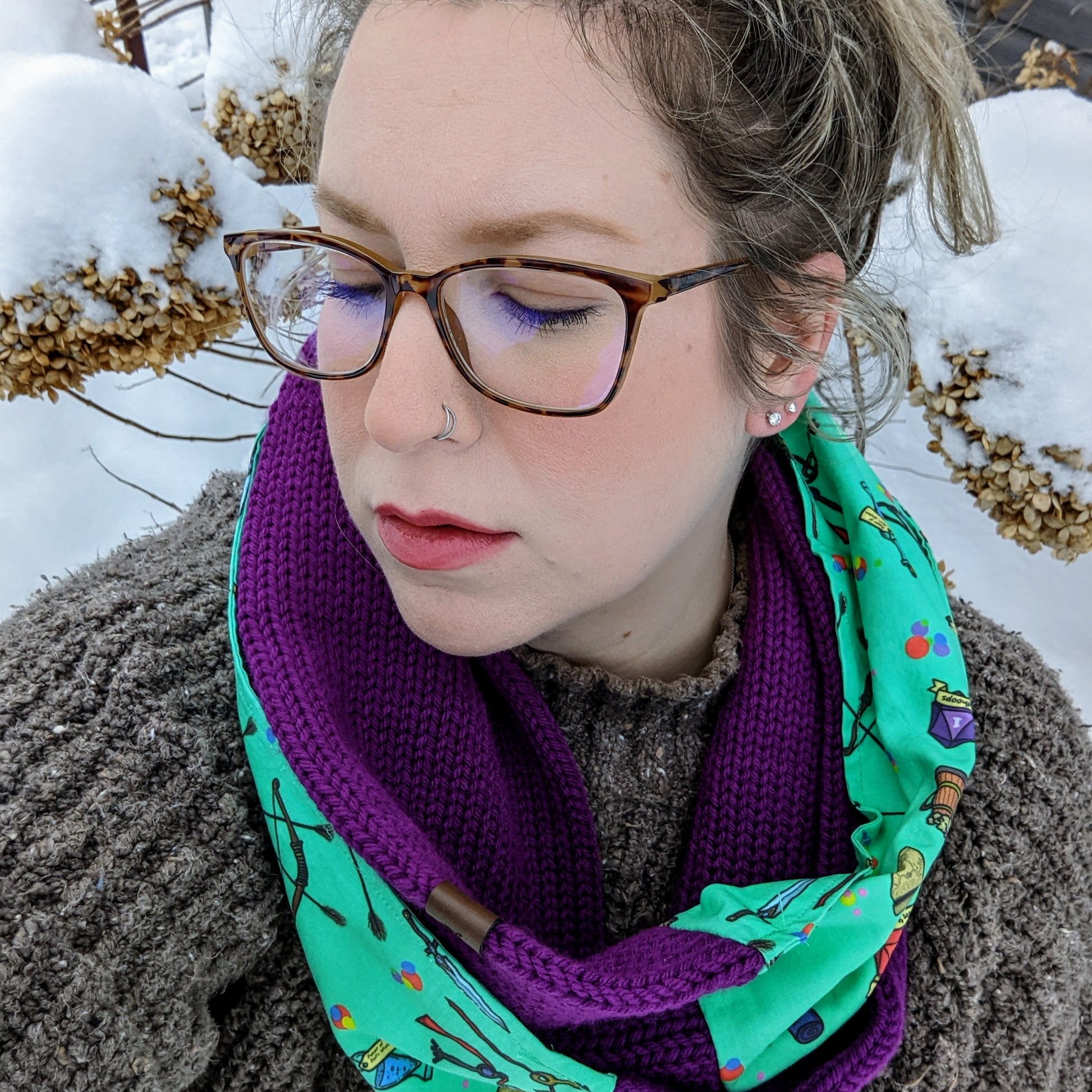 Roll High Don't Die Infinity Scarf | D&D Dungeons and Dragons Tweed Handmade Knit Cowl Scarf | Gift idea for her | Girl Female Present
