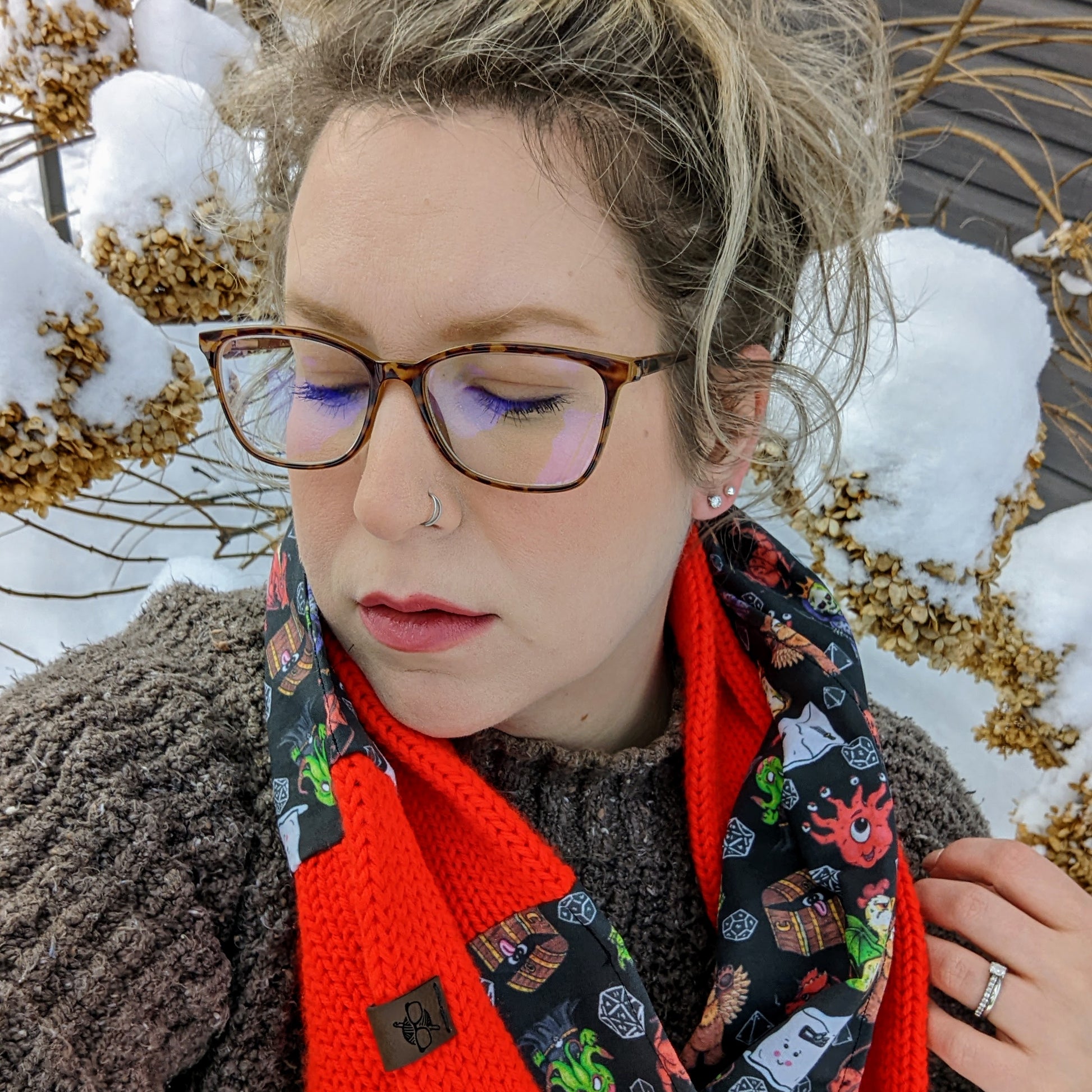 Dungeon Monsters Infinity Scarf | D&D Dungeons and Dragons Tweed Handmade Knit Cowl Scarf | Gift idea for her | Girl Female Present