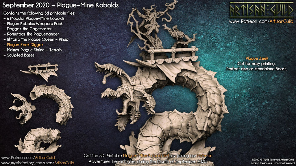 Diggaz the Plague Zeek | Giant worm or Grick | Plague-Mine Kobold Leader miniature for Tabletop games like D&D and War Gaming