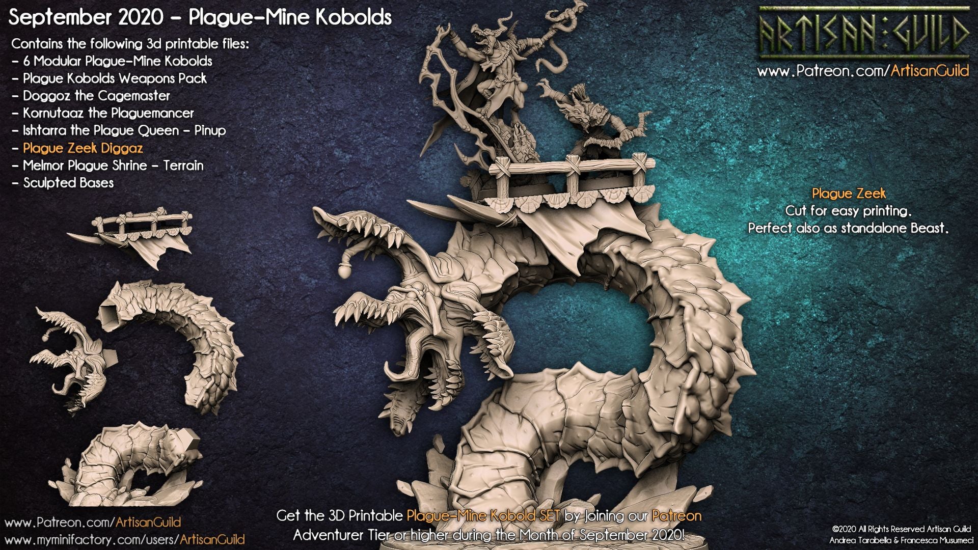 Diggaz the Plague Zeek | Giant worm or Grick | Plague-Mine Kobold Leader miniature for Tabletop games like D&D and War Gaming